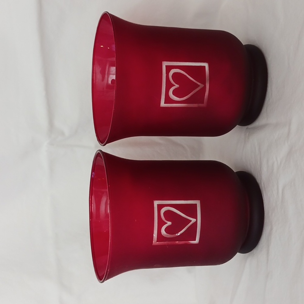 Red Glass Valentine Hurricane Candle Holders